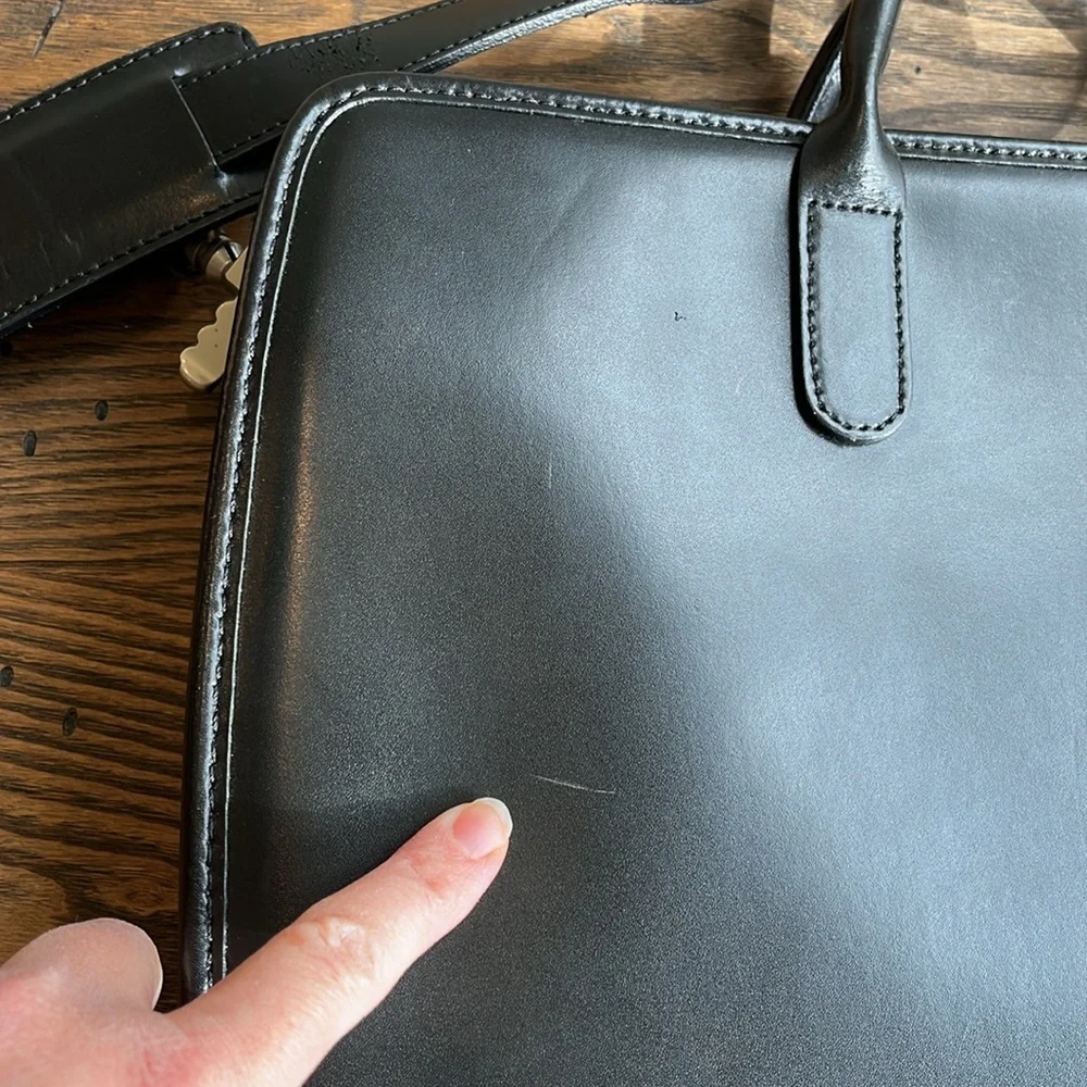 Jack Georges slim black leather briefcase laptop bag  with crossbody strap